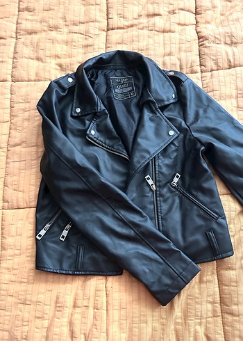 Kadın Siyah Deri Biker Ceket - Görsel 6