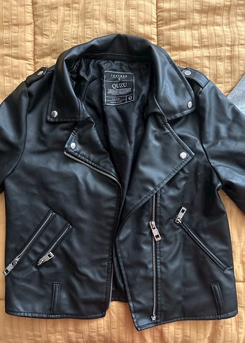 Kadın Siyah Deri Biker Ceket - Görsel 5