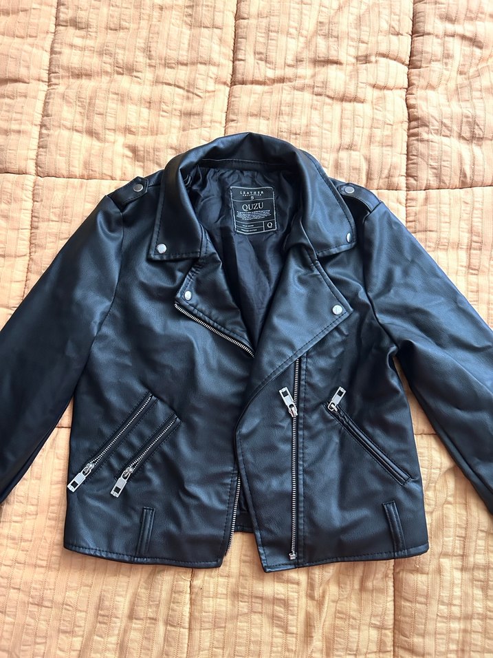 Kadın Siyah Deri Biker Ceket - Görsel 3