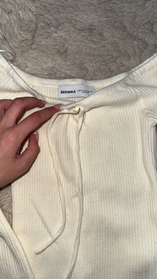 Kadın Beyaz Triko Uzun Kollu Bluz - Görsel 2