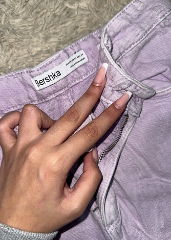 Kadın Lila Mini Jean Şort Düğmeli - Görsel 2