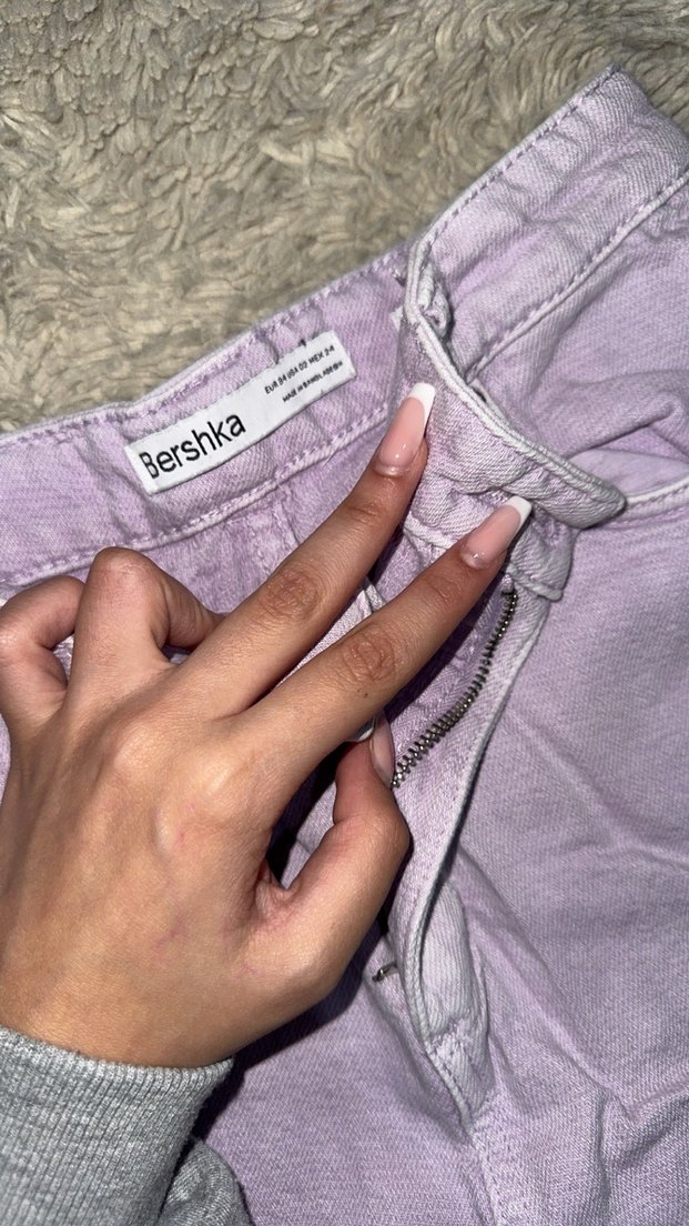 Kadın Lila Mini Jean Şort Düğmeli - Görsel 2