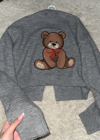 Nakışlı Gri Kız Hırka - Görsel 4