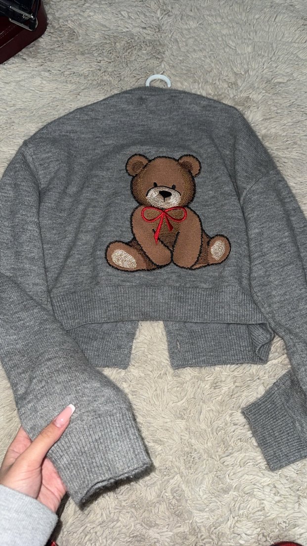 Nakışlı Gri Kız Hırka - Görsel 4