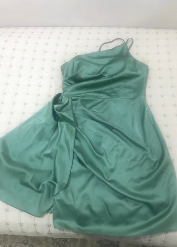 Yeşil Drapeli Straplez Midi Abiye Elbise - Görsel 5