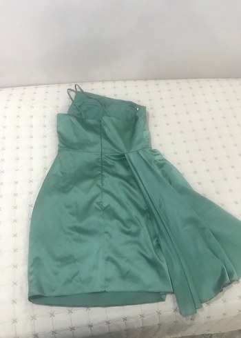 Yeşil Drapeli Straplez Midi Abiye Elbise - Görsel 3