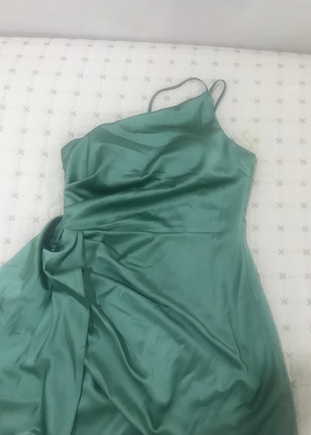 Yeşil Drapeli Straplez Midi Abiye Elbise - Görsel 4