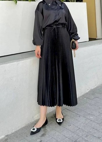 Siyah Pilili Uzun Kadın Etek - Görsel 2