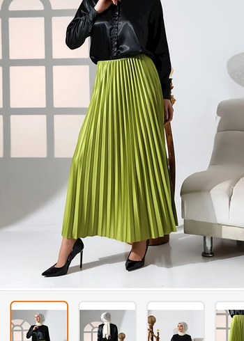 Parlak Haki Piliseli Uzun Etek - Görsel 2