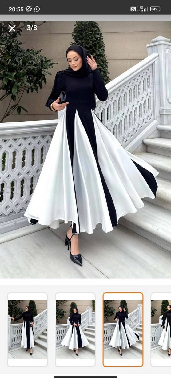 Uzun Siyah Beyaz Pilili Vera Kadın Elbise - Görsel 4