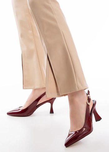 Bordo Rugan Tokalı Stiletto Kadın Topuklu Ayakkabı - Görsel 3