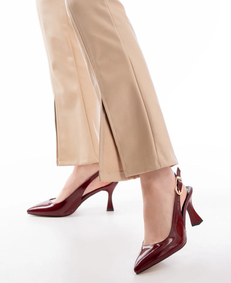 Bordo Rugan Tokalı Stiletto Kadın Topuklu Ayakkabı - Görsel 3