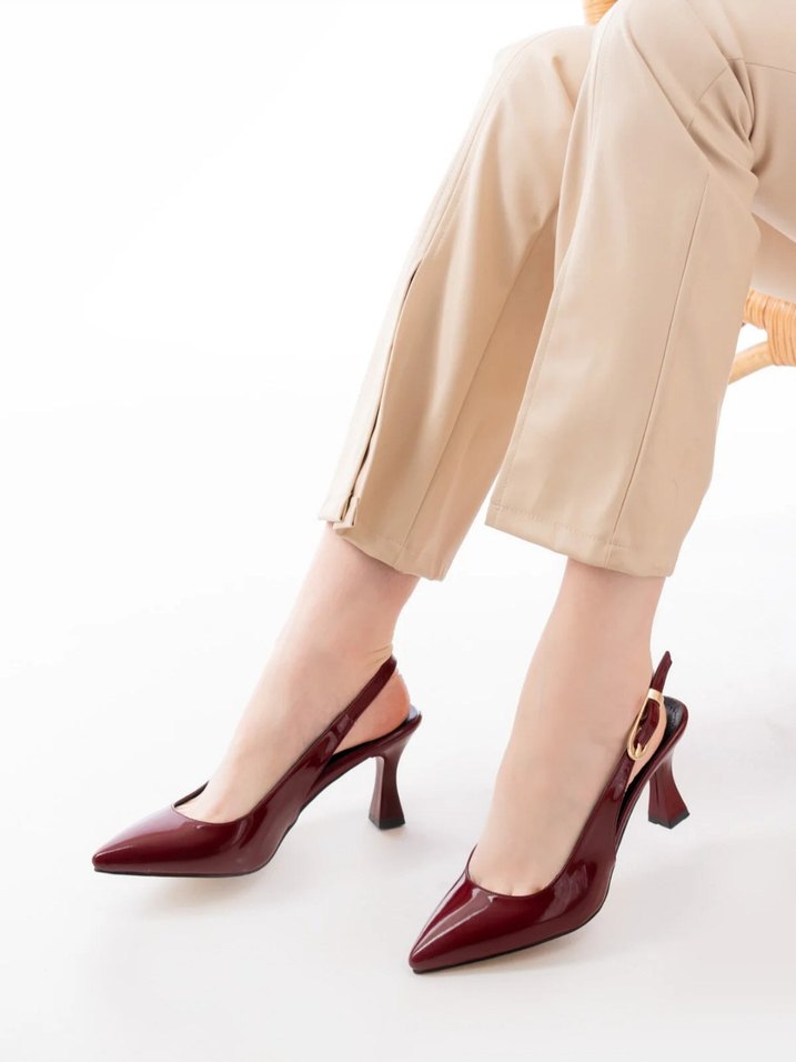 Bordo Rugan Tokalı Stiletto Kadın Topuklu Ayakkabı - Görsel 2