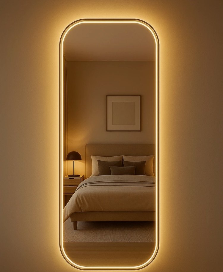 Altın Renkli Işıklı Dikdörtgen Ayna - Görsel 2