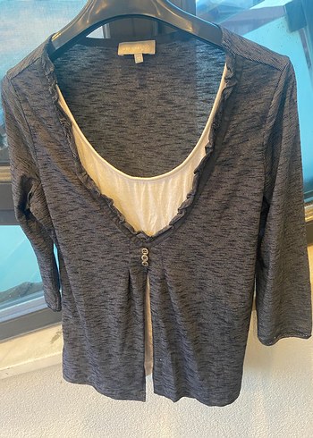 Marks Spencer Per Una Gri V Yaka Düğmeli Bluz - Görsel 2