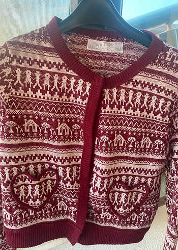 Koton Marka Bordo Desenli Bohem Örgü Kadın Hırka - Görsel 2