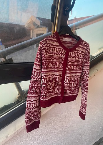 Koton Marka Bordo Desenli Bohem Örgü Kadın Hırka - Görsel 3