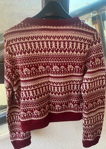 Koton Marka Bordo Desenli Bohem Örgü Kadın Hırka - Görsel 4