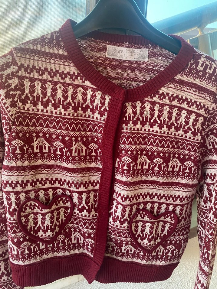 Koton Marka Bordo Desenli Bohem Örgü Kadın Hırka - Görsel 2