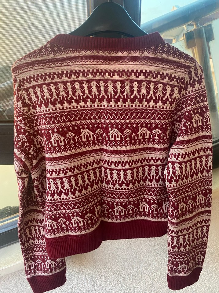 Koton Marka Bordo Desenli Bohem Örgü Kadın Hırka - Görsel 4