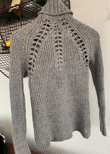 Mango Bohem Gri Örgü Boğazlı Kazak - Görsel 2