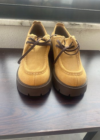 Elle Sıfır Hardal Sarısı Süet Kadın Günlük Topuklu Ayakkabı - Görsel 3