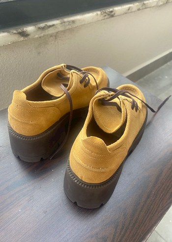 Elle Sıfır Hardal Sarısı Süet Kadın Günlük Topuklu Ayakkabı - Görsel 4