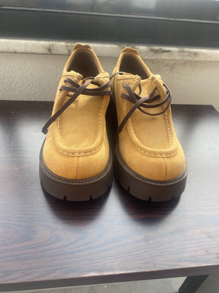 Elle Sıfır Hardal Sarısı Süet Kadın Günlük Topuklu Ayakkabı - Görsel 3