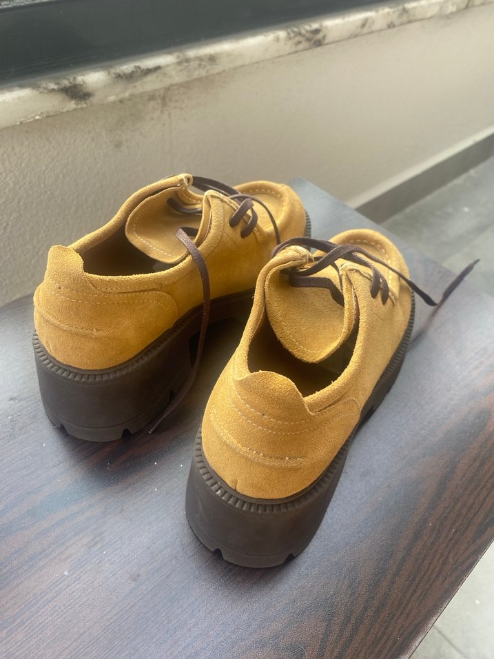 Elle Sıfır Hardal Sarısı Süet Kadın Günlük Topuklu Ayakkabı - Görsel 4