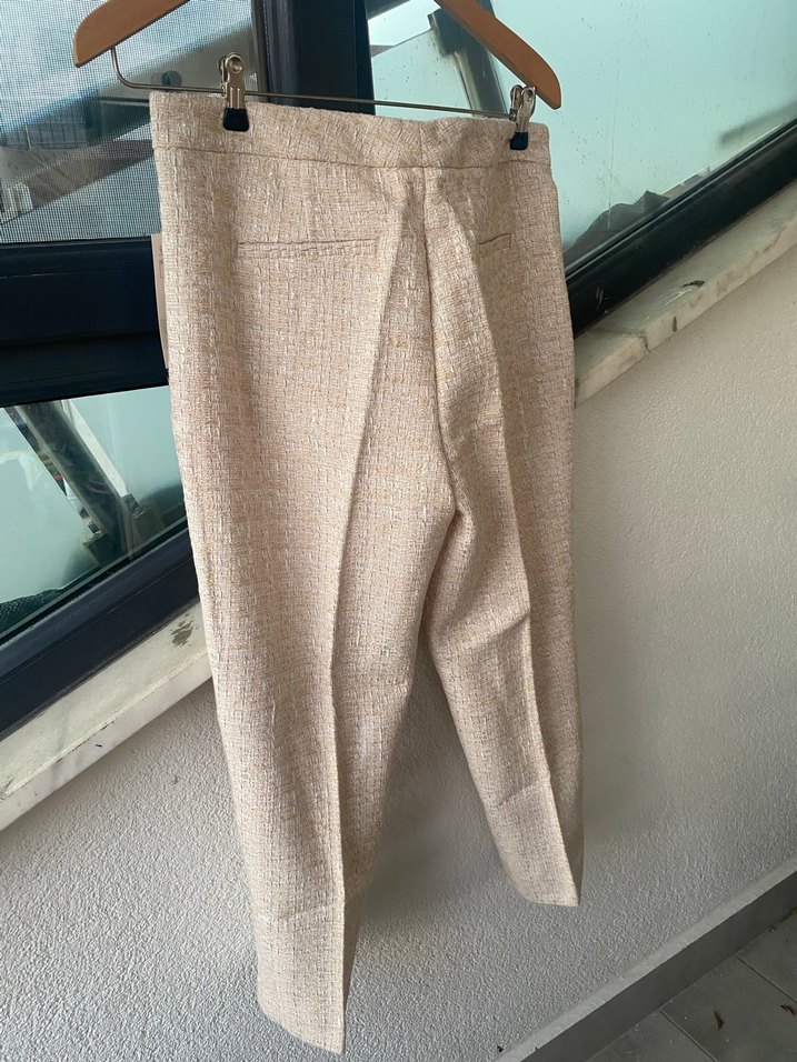 Zara Sıfır 
Bej Midi Pilili Kadın Kumaş Tüvit Pantolon - Görsel 5