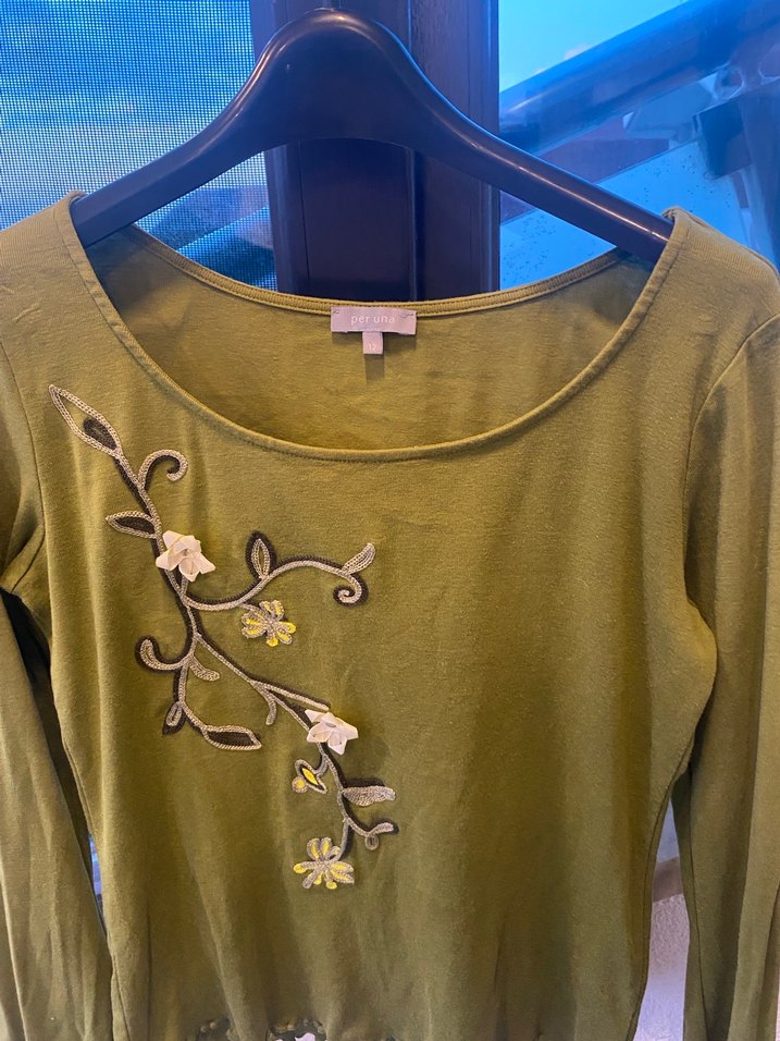 Marks Spencer Per Una Uzun Kollu Nakışlı Yeşil Bohem Bluz - Görsel 2