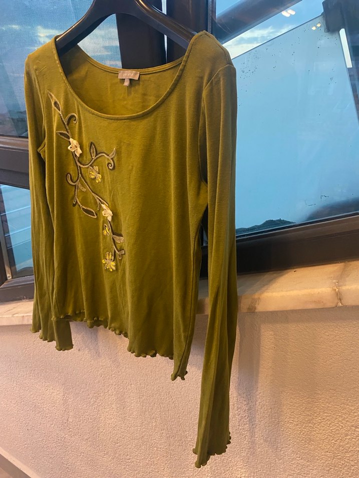 Marks Spencer Per Una Uzun Kollu Nakışlı Yeşil Bohem Bluz - Görsel 3