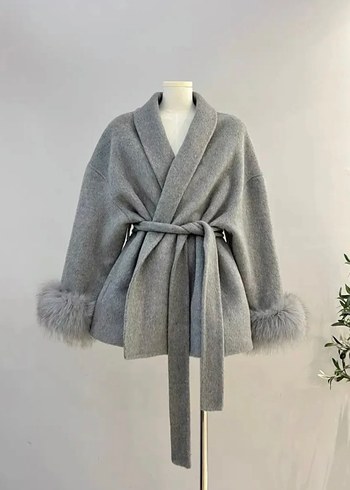 İthal - Grace Model Gri Kürk Detaylı Ceket L Beden  - Görsel 2