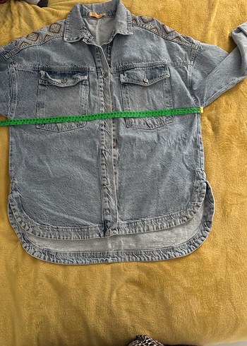 Düğmeli Gri Nakışlı Kadın Kot Ceket - Görsel 3