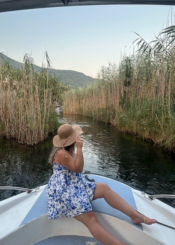 Mavi Çiçek Desenli Mini Straplez Büstiyer - Görsel 5