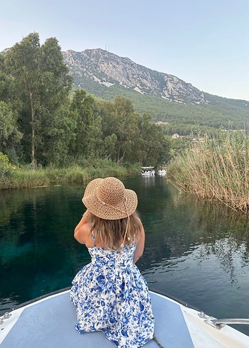 Mavi Çiçek Desenli Mini Straplez Büstiyer - Görsel 4