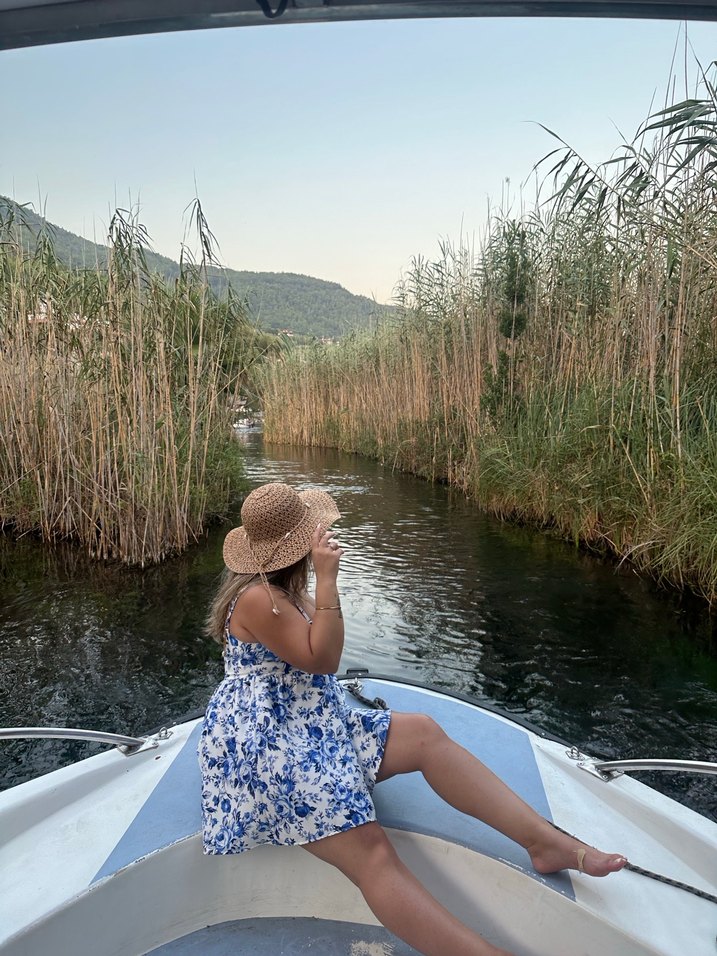 Mavi Çiçek Desenli Mini Straplez Büstiyer - Görsel 5