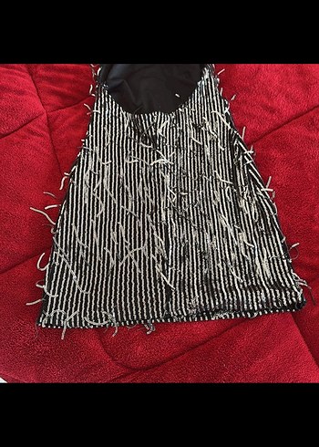 Uzun Siyah Zebra Desenli Halter Yaka Elbise - Görsel 2