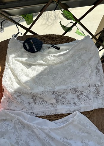 Beyaz Dantelli Mini Bohem Gelinlik - Görsel 3