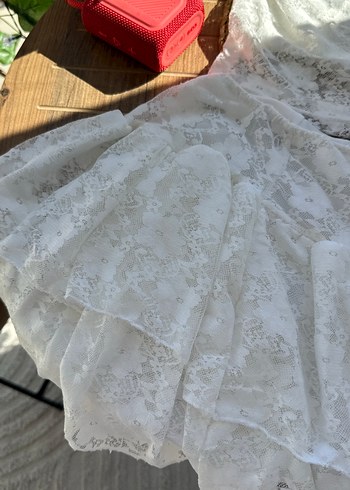 Beyaz Dantelli Mini Bohem Gelinlik - Görsel 7
