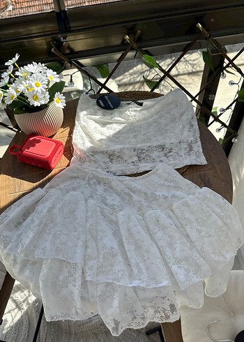 Beyaz Dantelli Mini Bohem Gelinlik - Görsel 2