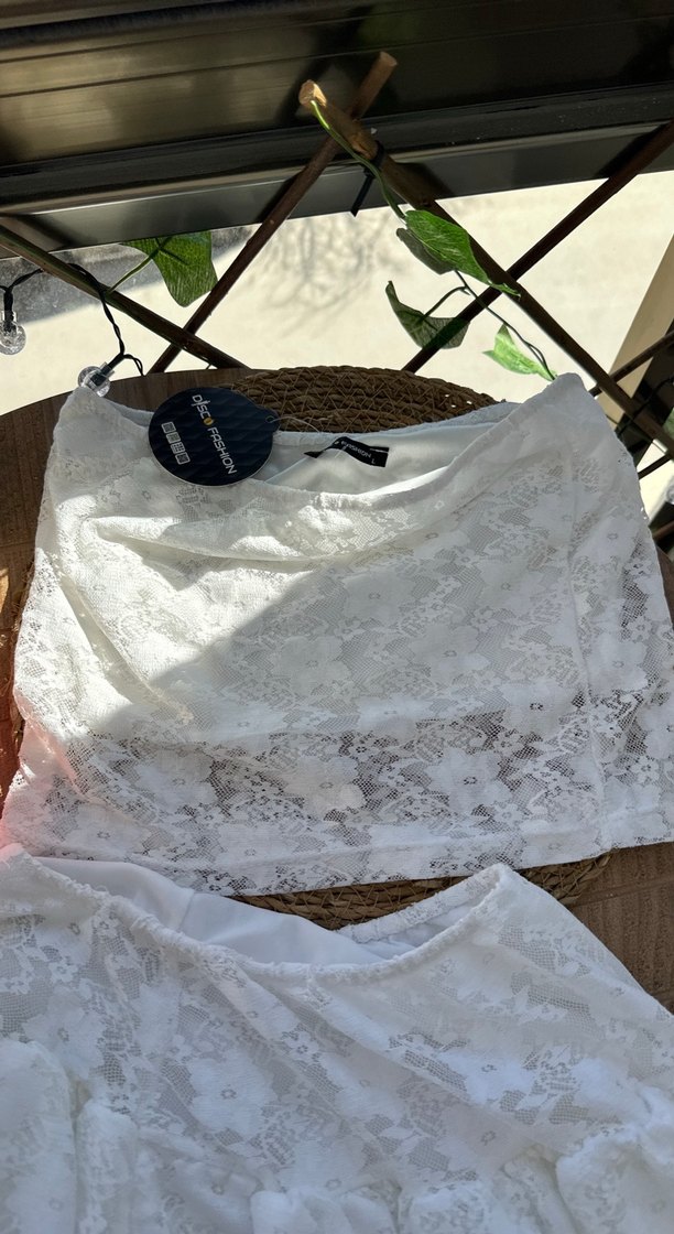 Beyaz Dantelli Mini Bohem Gelinlik - Görsel 3