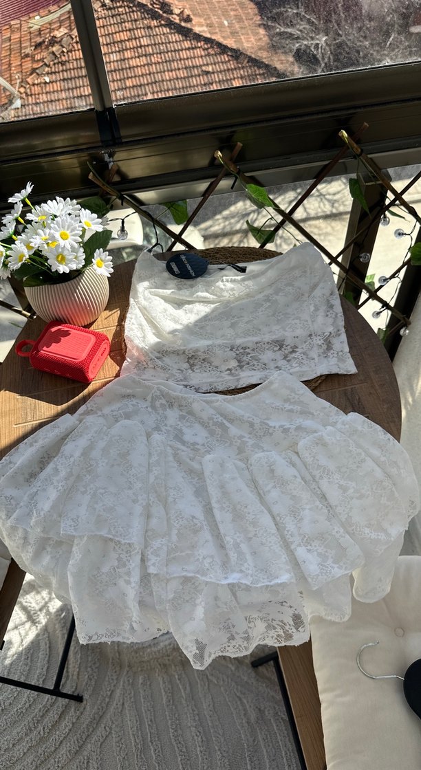 Beyaz Dantelli Mini Bohem Gelinlik - Görsel 2