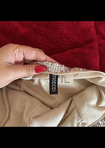 Pullu Beyaz Straplez Midi Elbise - Görsel 2