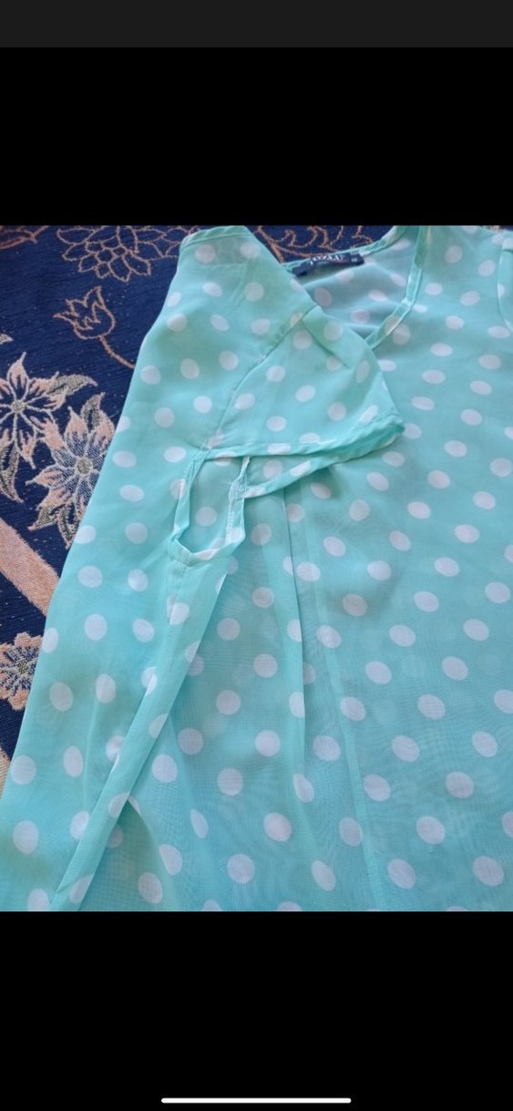 Turkuaz Puantiyeli V Yaka Bohem Bluz - Görsel 3