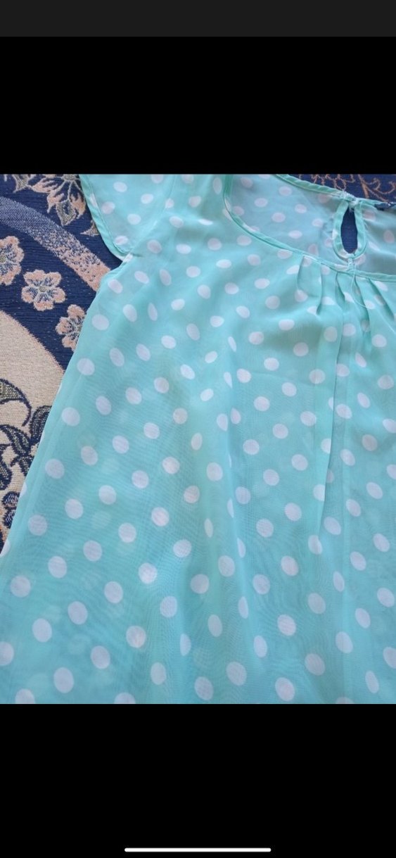 Turkuaz Puantiyeli V Yaka Bohem Bluz - Görsel 2