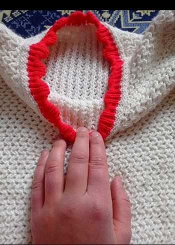 Beyaz Kırmızı Detaylı Örgü Bohem Kazak - Görsel 6