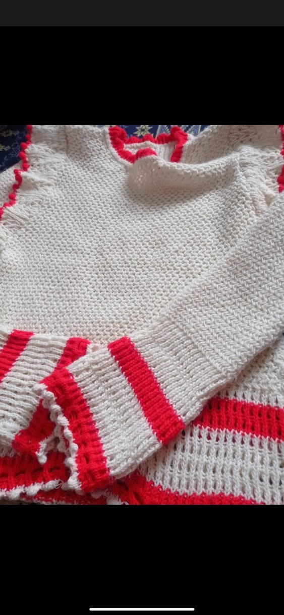 Beyaz Kırmızı Detaylı Örgü Bohem Kazak - Görsel 5