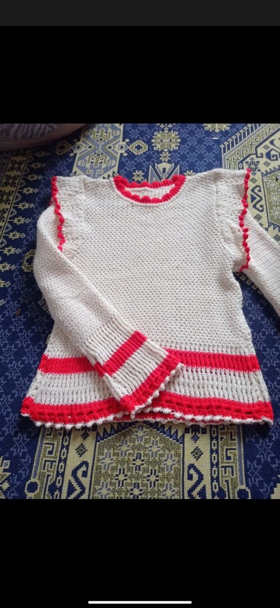 Beyaz Kırmızı Detaylı Örgü Bohem Kazak - Görsel 2