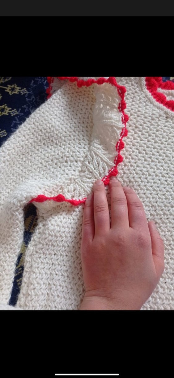 Beyaz Kırmızı Detaylı Örgü Bohem Kazak - Görsel 4